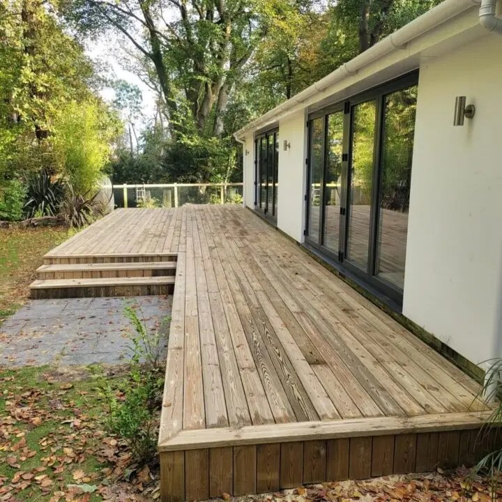 Wide flat timber decking boards